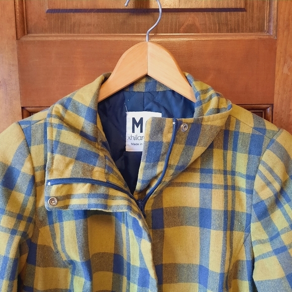 Vintage Y2K Xhilaration wool blend green blue plaid zipper front pea coat size M - Picture 4 of 14